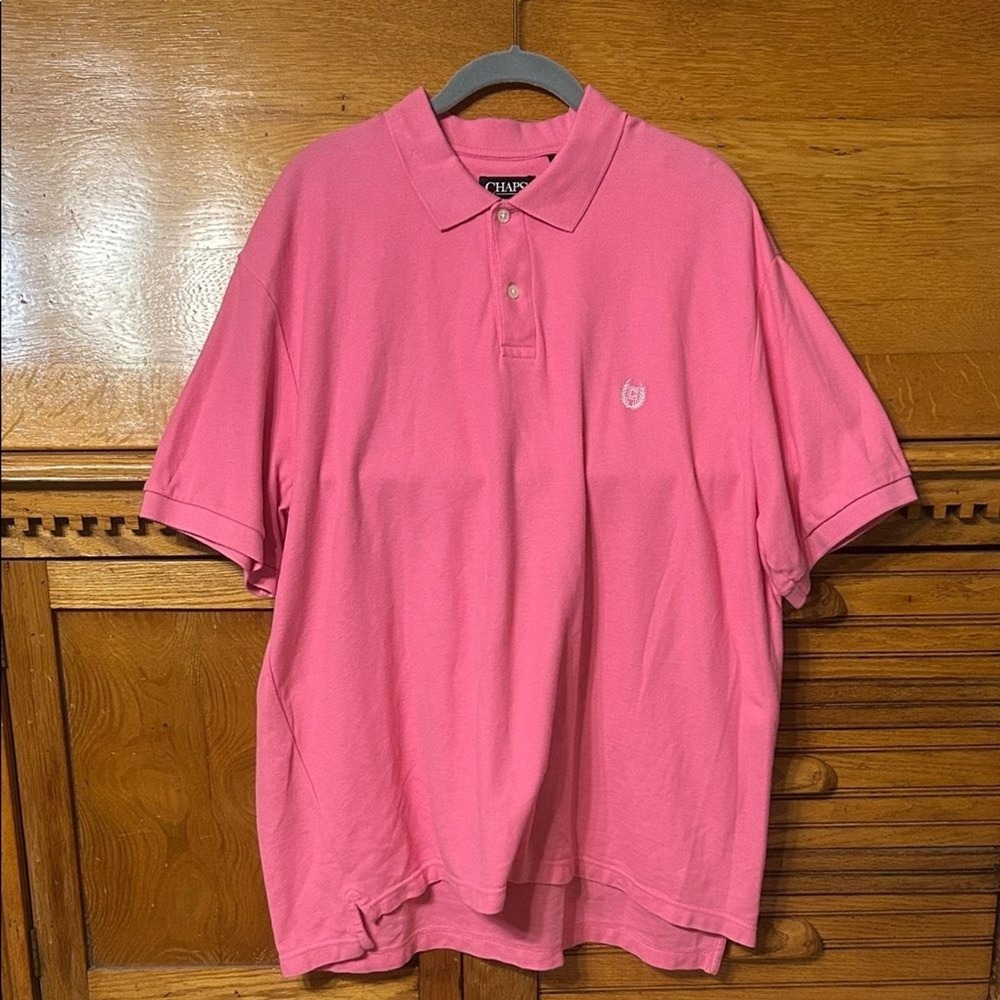 Chaps Mens Preppy Golfcore Pink Cotton Pique Polo Shirt Embroidered Crest Logo